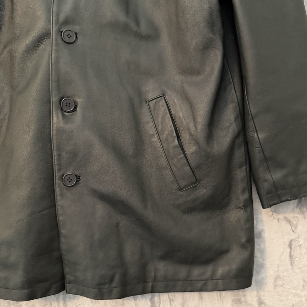 Junction West Leather Jacket Mens Size L Black Long Coat Outdoor Button Classic - Picture 4 of 10